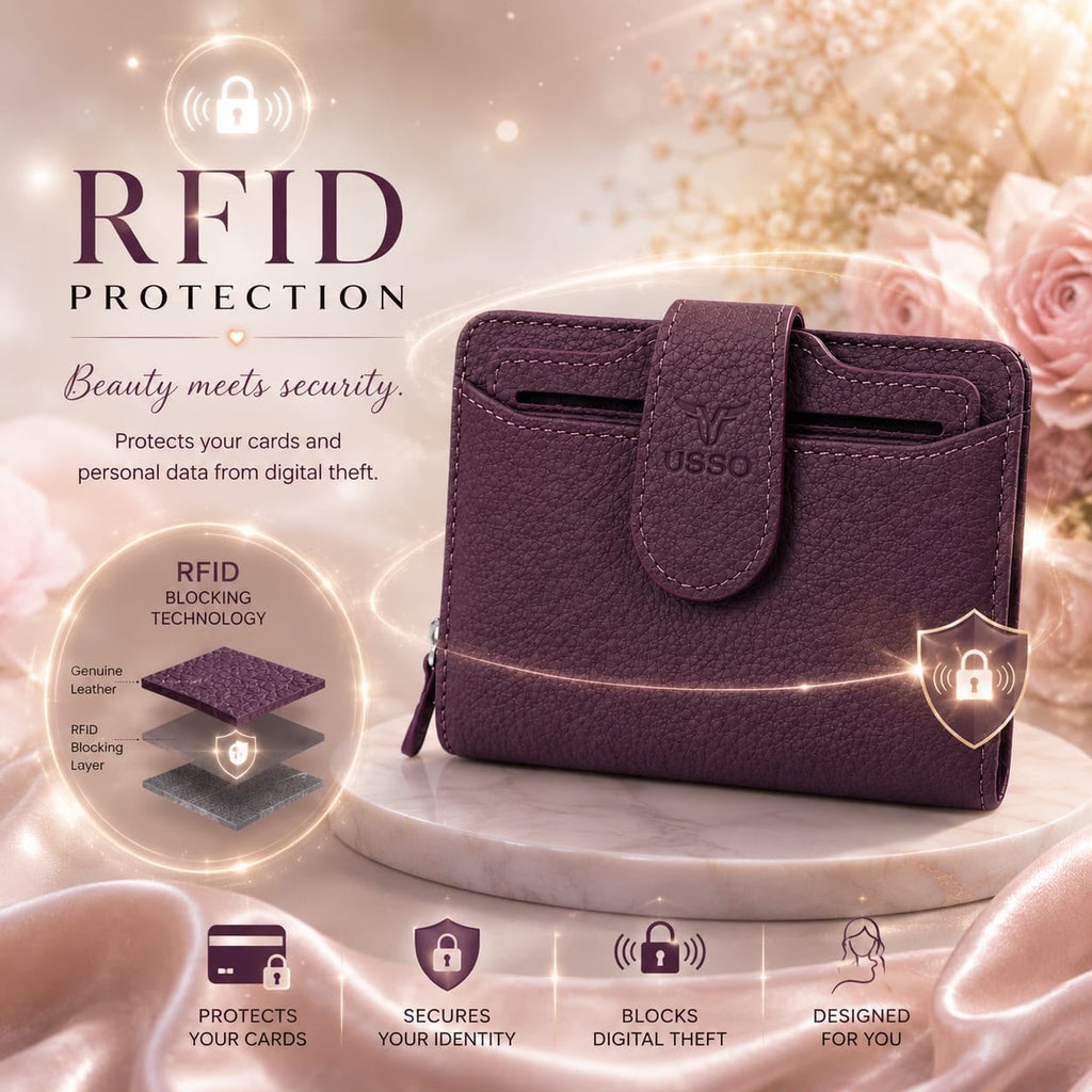 USSO Women’s Genuine Leather 2-in-1 Wallet – RFID Blocking, Detachable Card Holder & Zipper Coin Pocket