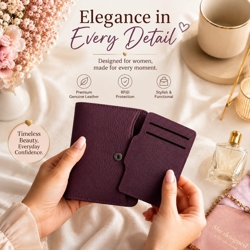 USSO Women’s Genuine Leather 2-in-1 Wallet – RFID Blocking, Detachable Card Holder & Zipper Coin Pocket