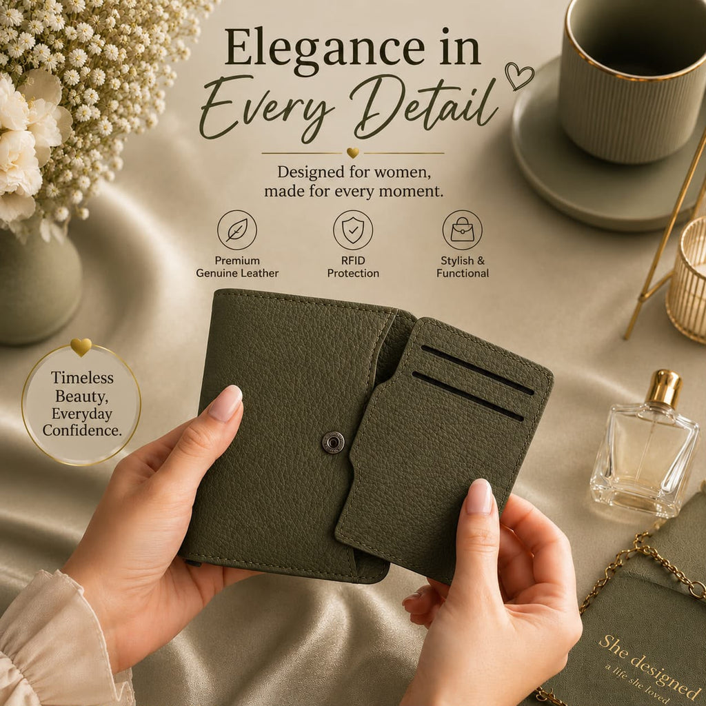USSO Women’s Genuine Leather 2-in-1 Wallet – RFID Blocking, Detachable Card Holder & Zipper Coin Pocket