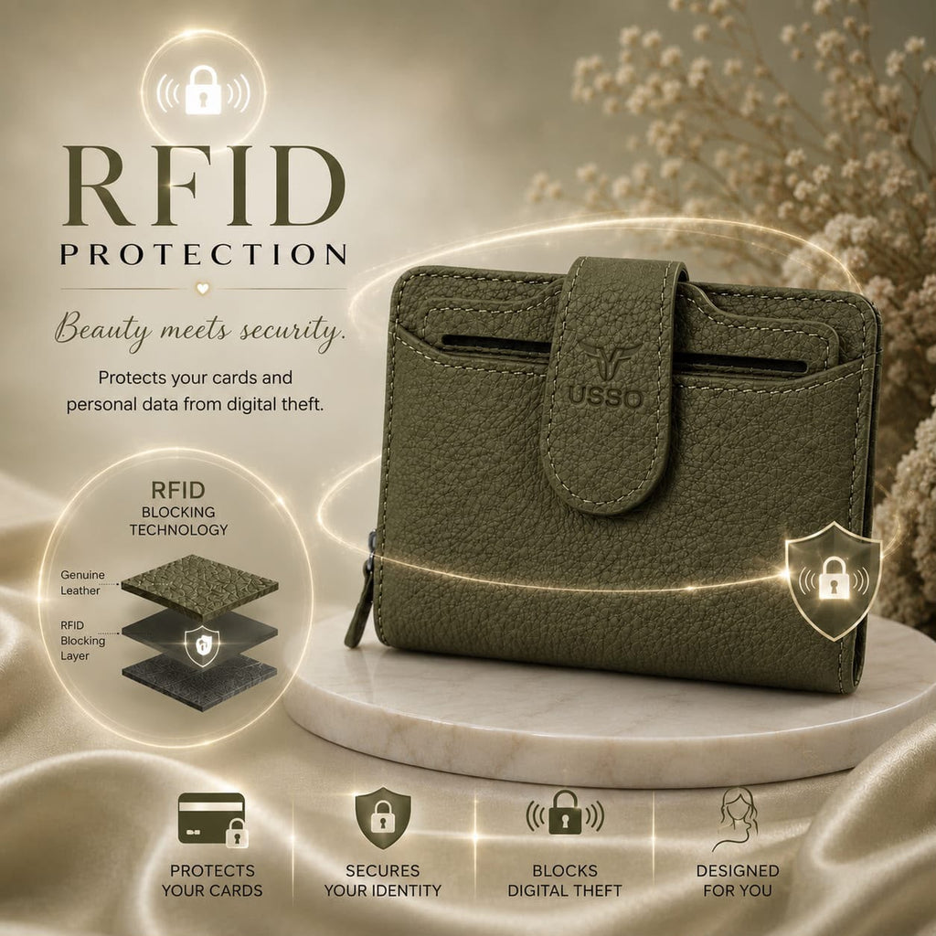 USSO Women’s Genuine Leather 2-in-1 Wallet – RFID Blocking, Detachable Card Holder & Zipper Coin Pocket