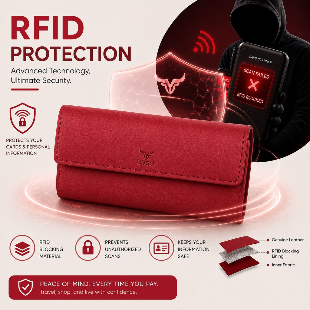 USSO Women’s Genuine Leather Wallet – RFID Blocking, 14 Card Slots, Phone Pocket & Magnetic Closure
