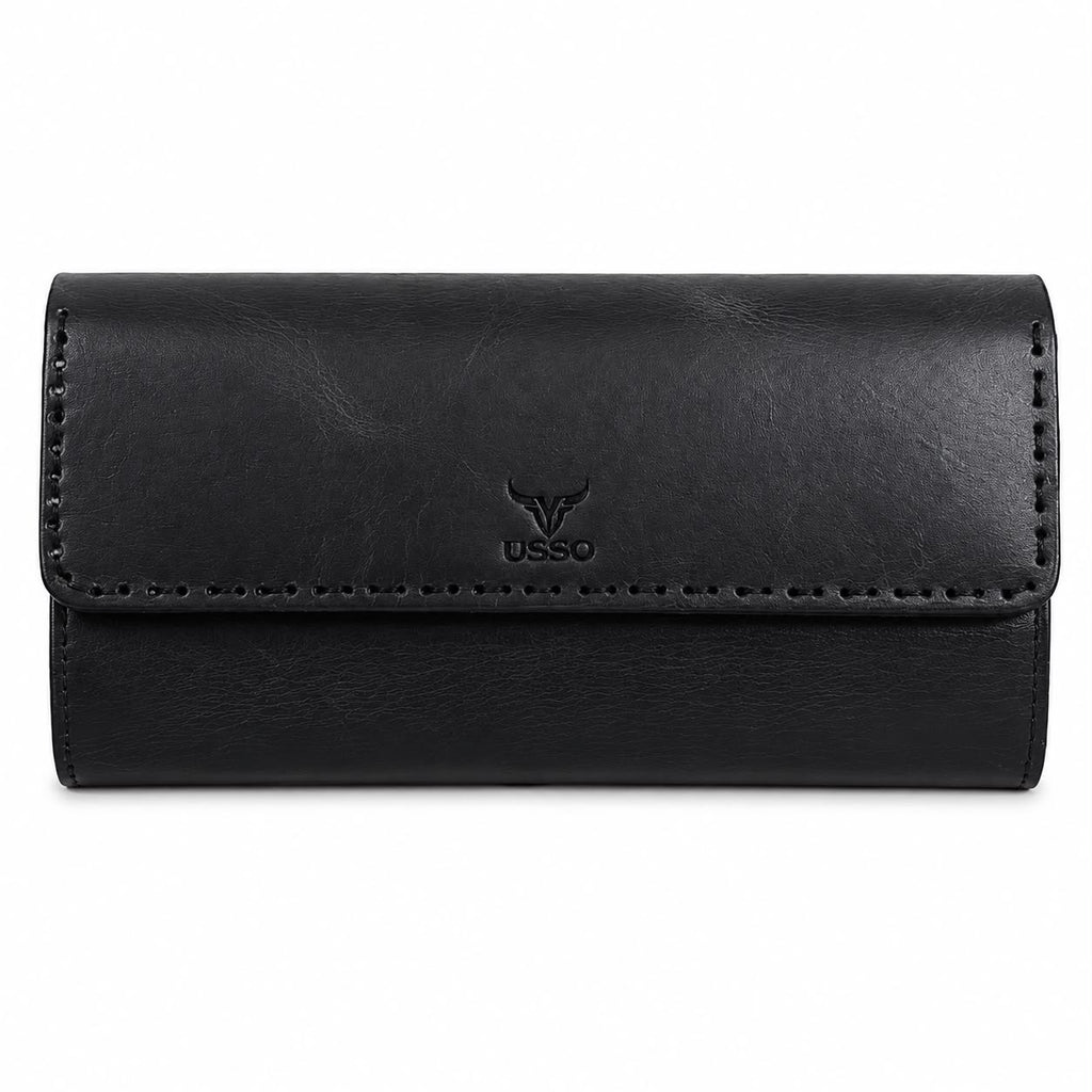 USSO Women’s Genuine Leather Wallet – RFID Blocking, 14 Card Slots, Phone Pocket & Magnetic Closure
