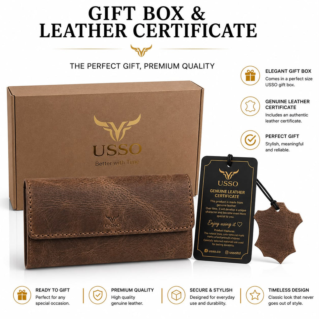 USSO Women’s Genuine Leather Wallet – RFID Blocking, 14 Card Slots, Phone Pocket & Magnetic Closure