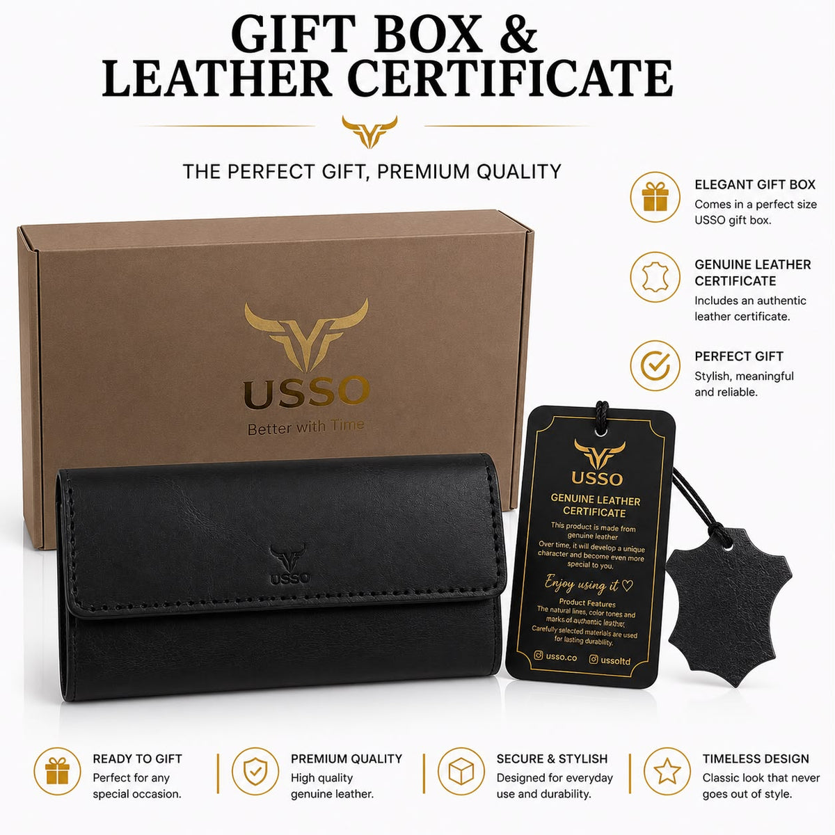 USSO Women’s Genuine Leather Wallet – RFID Blocking, 14 Card Slots, Phone Pocket & Magnetic Closure