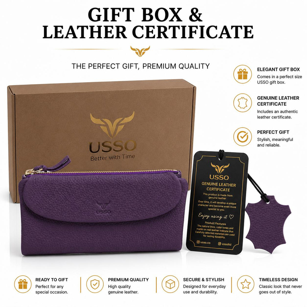 USSO Marsilya Women’s Genuine Leather Wallet – RFID Blocking, Phone Compartment & Large Capacity