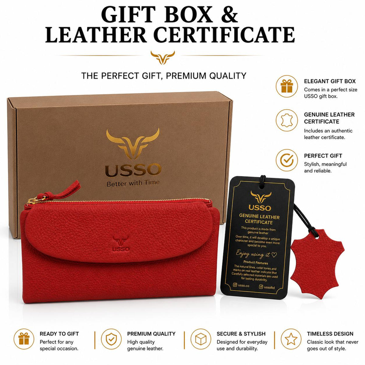 USSO Marsilya Women’s Genuine Leather Wallet – RFID Blocking, Phone Compartment & Large Capacity