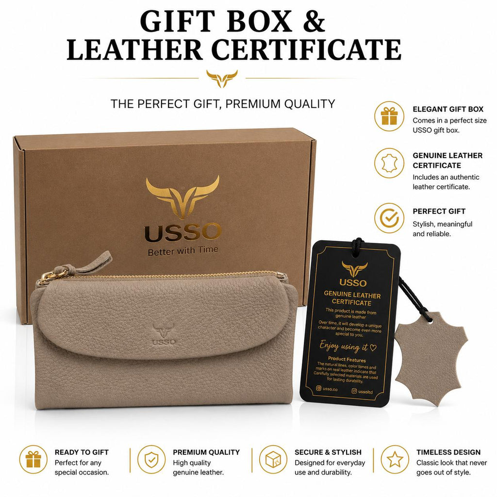 USSO Marsilya Women’s Genuine Leather Wallet – RFID Blocking, Phone Compartment & Large Capacity