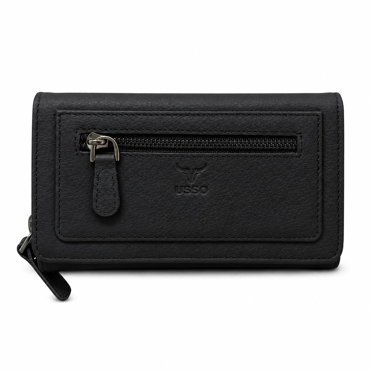 USSO Women’s Full-Grain Genuine Leather Wallet – RFID Blocking, 9 Card Slots, Zipper Pockets & ID Window