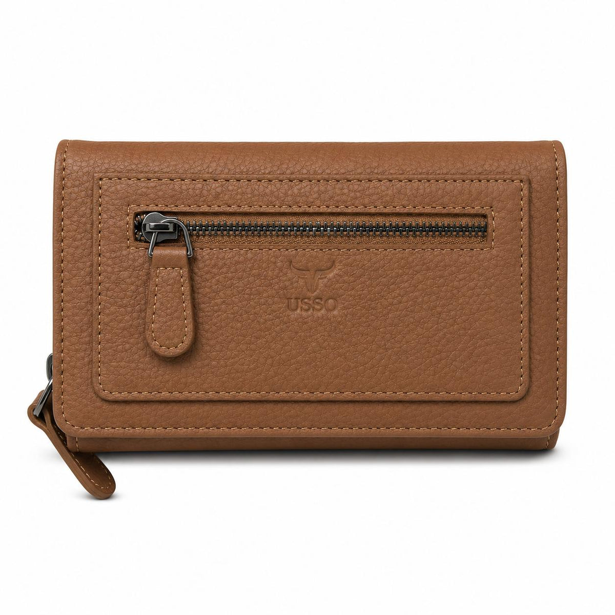 USSO Women’s Full-Grain Genuine Leather Wallet – RFID Blocking, 9 Card Slots, Zipper Pockets & ID Window