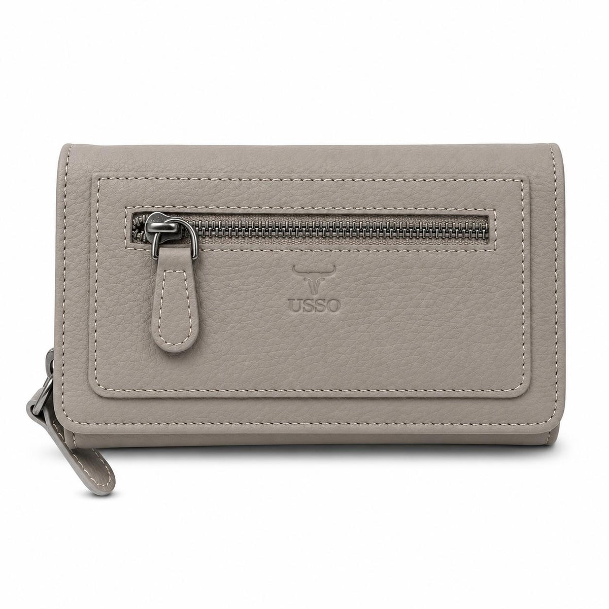 USSO Women’s Full-Grain Genuine Leather Wallet – RFID Blocking, 9 Card Slots, Zipper Pockets & ID Window