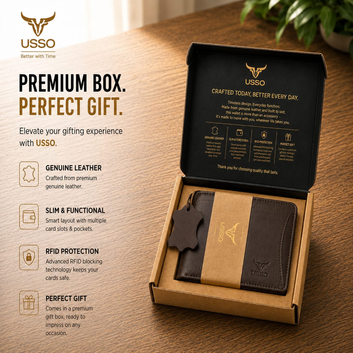 USSO Zurich RFID Blocking Bifold Genuine Leather Wallet
