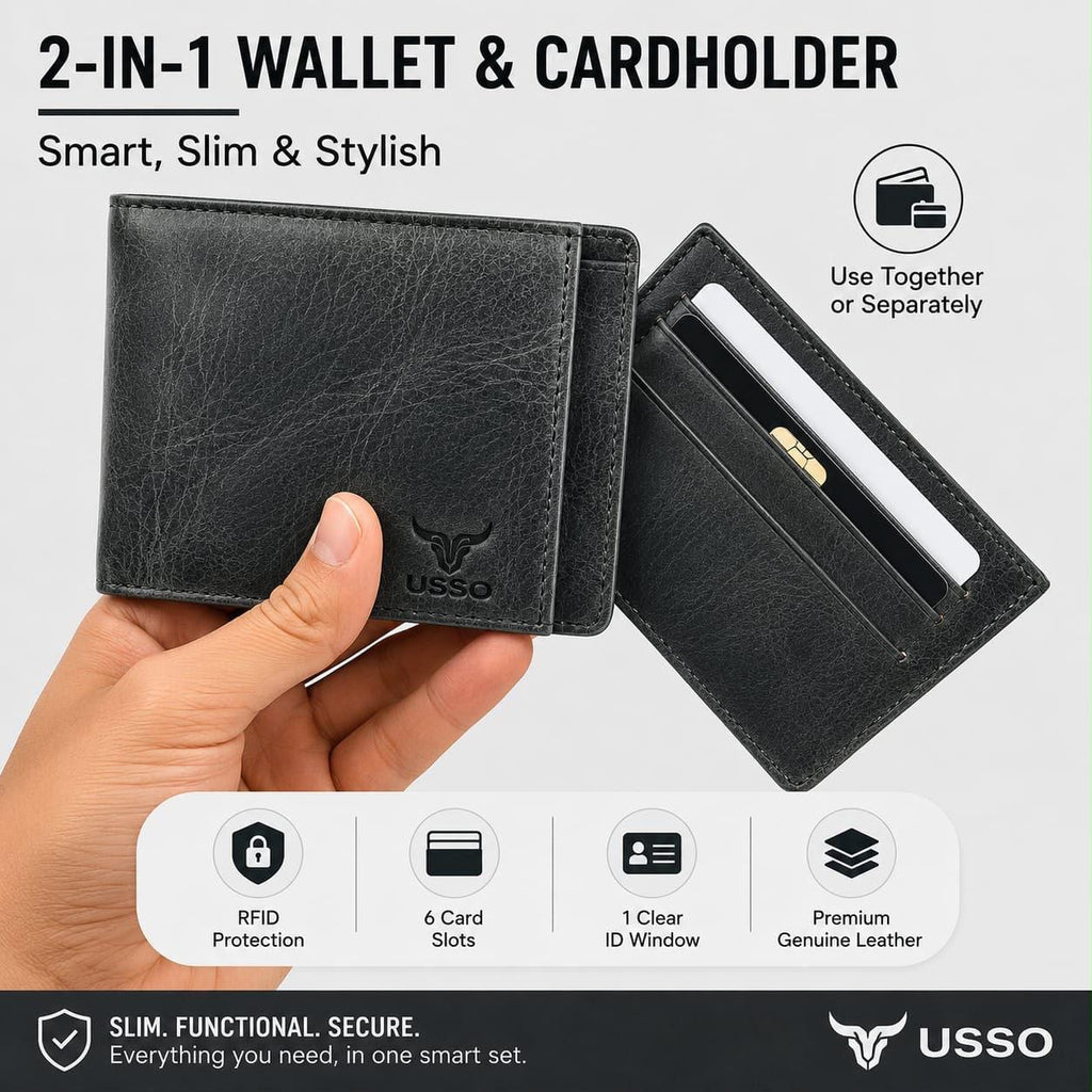 USSO Montana Genuine Leather Wallet for Men – Premium Wallet with Removable Card Holder