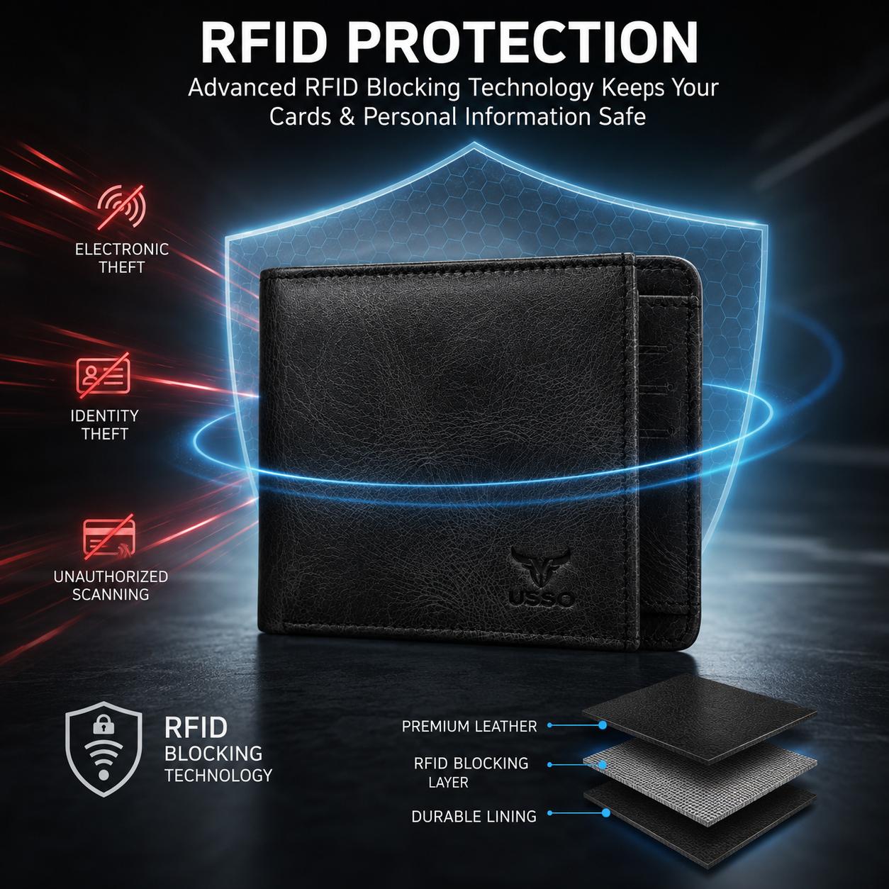 USSO Montana Genuine Leather Wallet for Men – Premium Wallet with Removable Card Holder