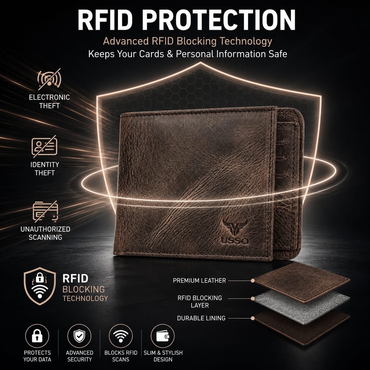 USSO Montana Genuine Leather Wallet for Men – Premium Wallet with Removable Card Holder