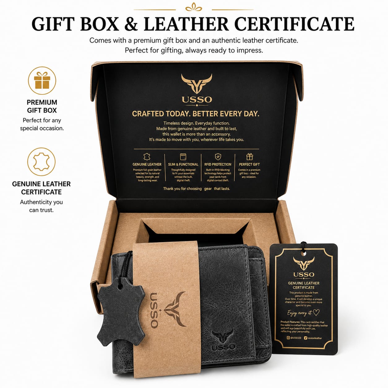 USSO Montana Genuine Leather Wallet for Men – Premium Wallet with Removable Card Holder