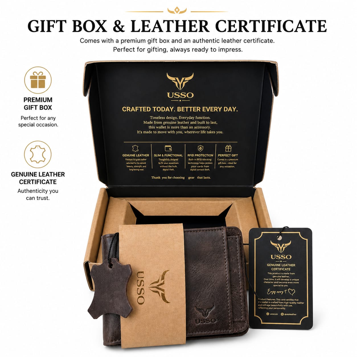 USSO Montana Genuine Leather Wallet for Men – Premium Wallet with Removable Card Holder