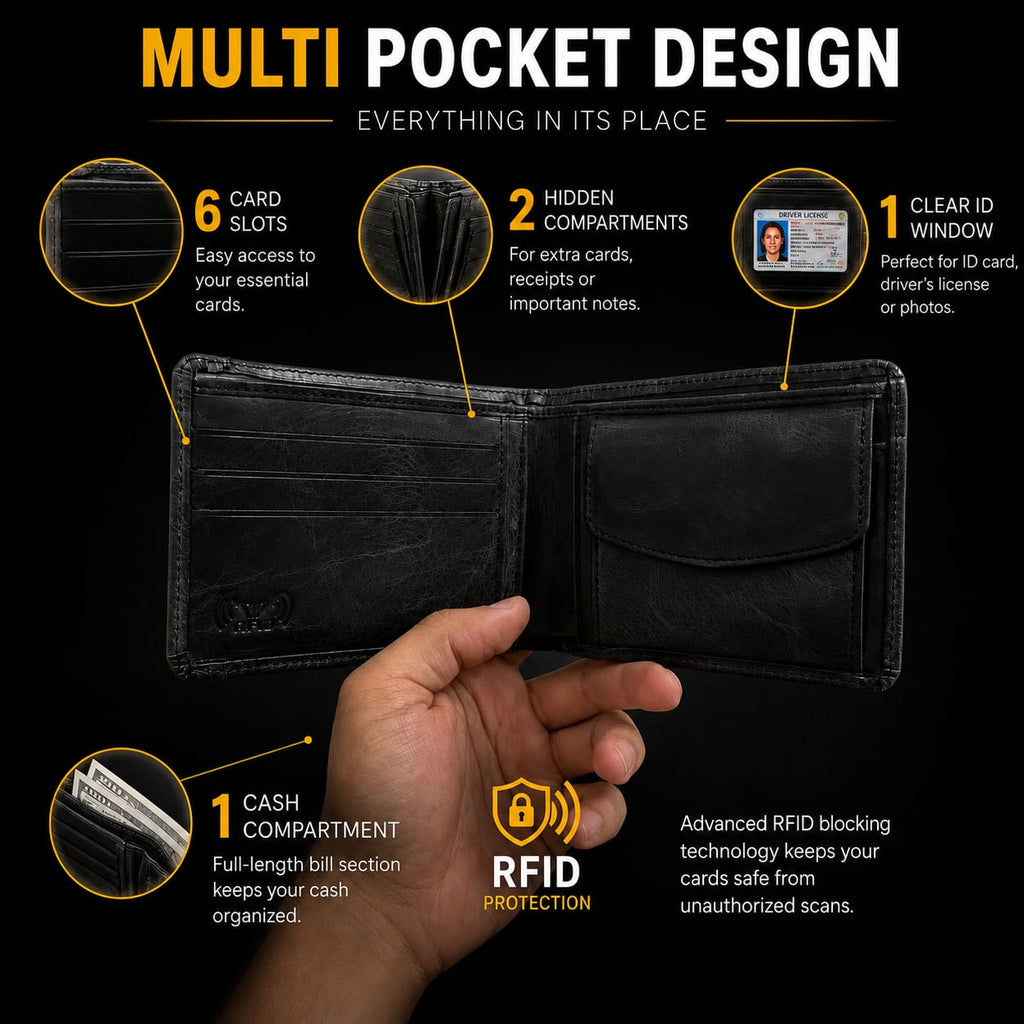 USSO Montana Genuine Leather Wallet for Men – Premium Wallet with Removable Card Holder