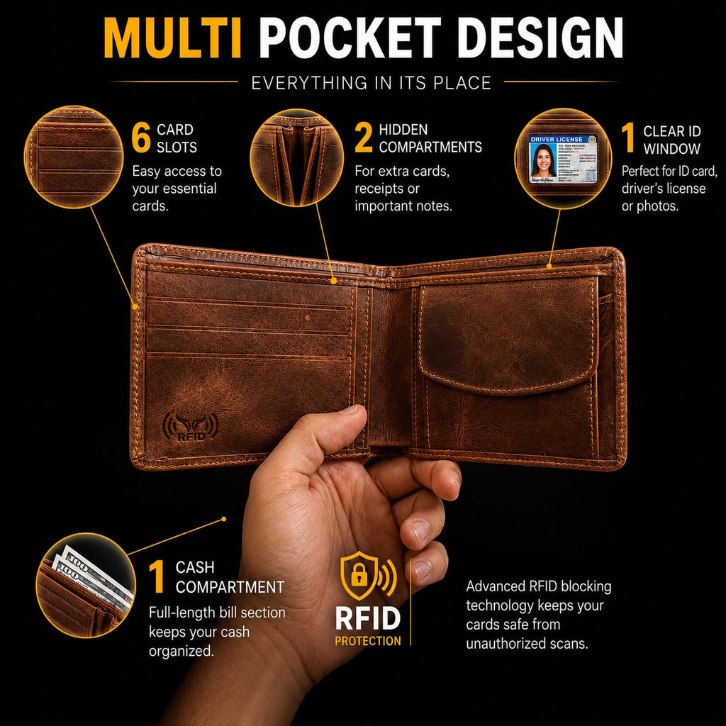 USSO Montana Genuine Leather Wallet for Men – Premium Wallet with Removable Card Holder