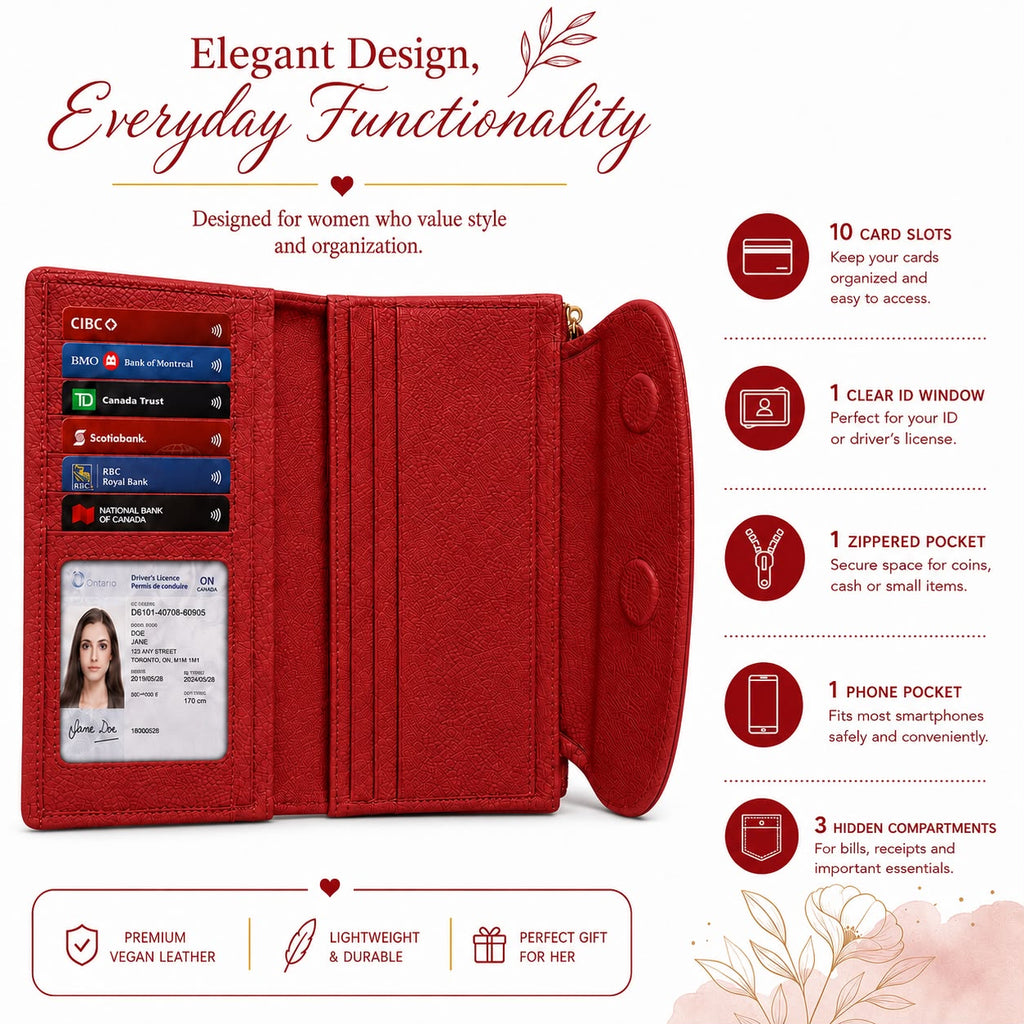 USSO Marsilya Women’s Genuine Leather Wallet – RFID Blocking, Phone Compartment & Large Capacity