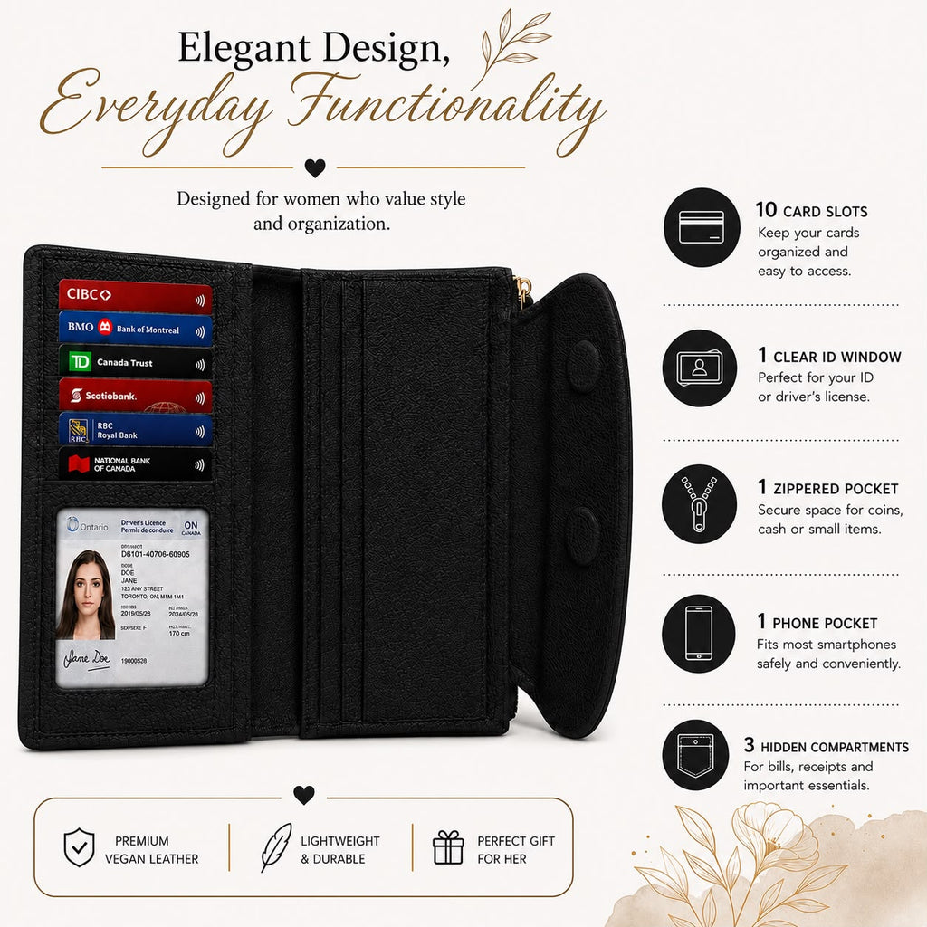 USSO Marsilya Women’s Genuine Leather Wallet – RFID Blocking, Phone Compartment & Large Capacity