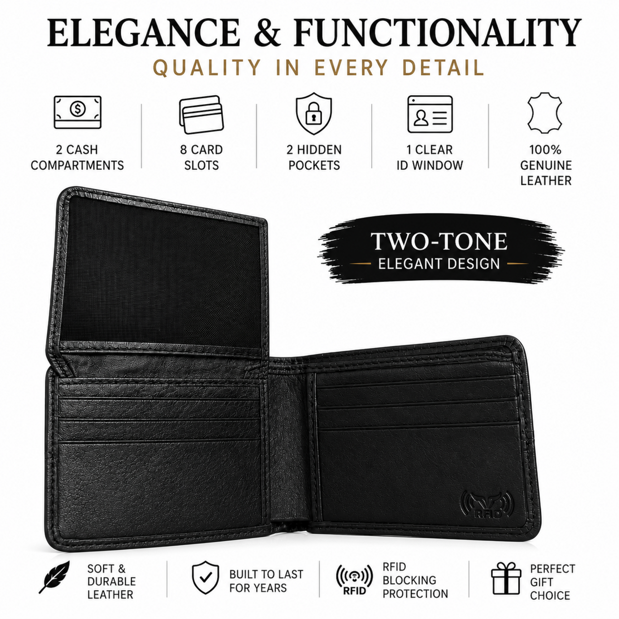 USSO Firenze Genuine Leather Wallet for Men – Elegant Two-Tone Bifold Wallet