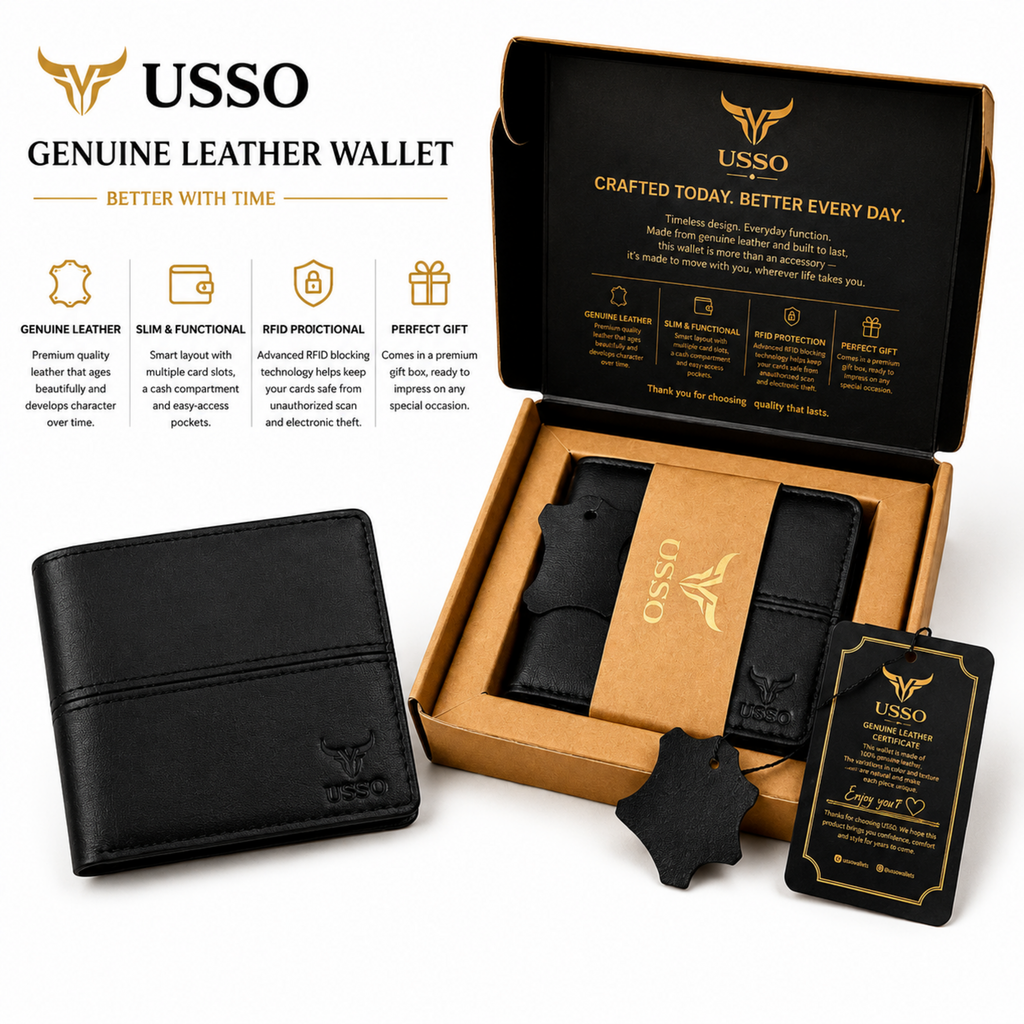 USSO Firenze Genuine Leather Wallet for Men – Elegant Two-Tone Bifold Wallet